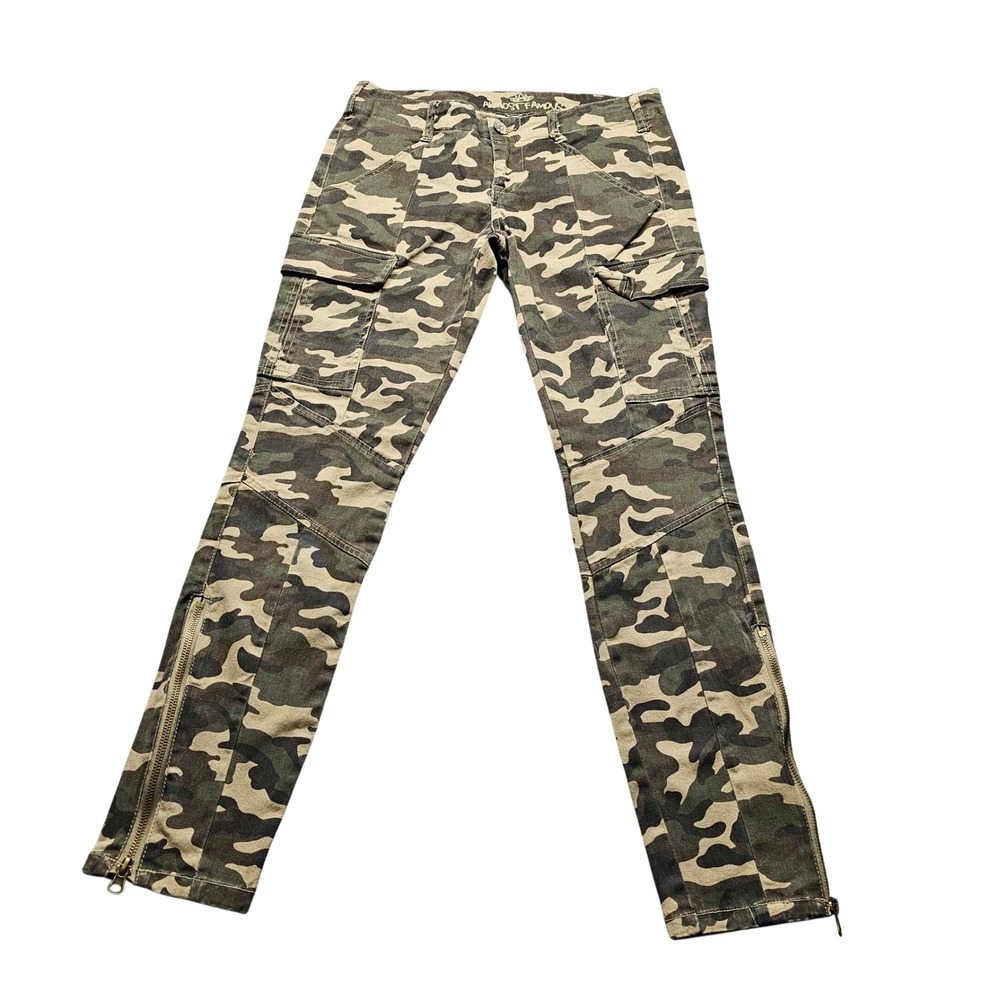Almost Famous Camo Cargo Pants Womens 29 Green Camouflage Skinny Ankle Zip